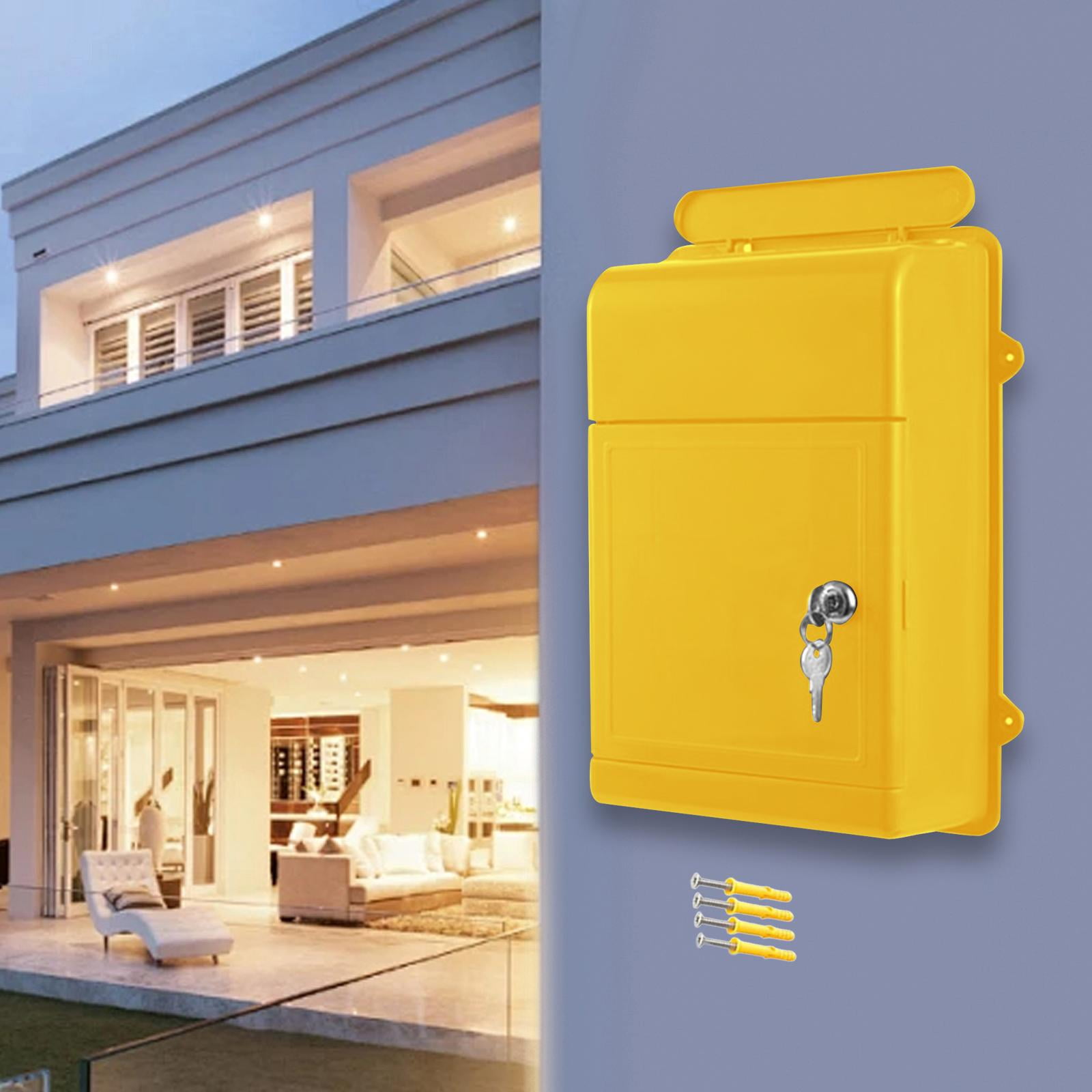 Baoblaze Wall Mount Mailbox Back Hollow Letter Box for Office Building Outdoor Street Yellow