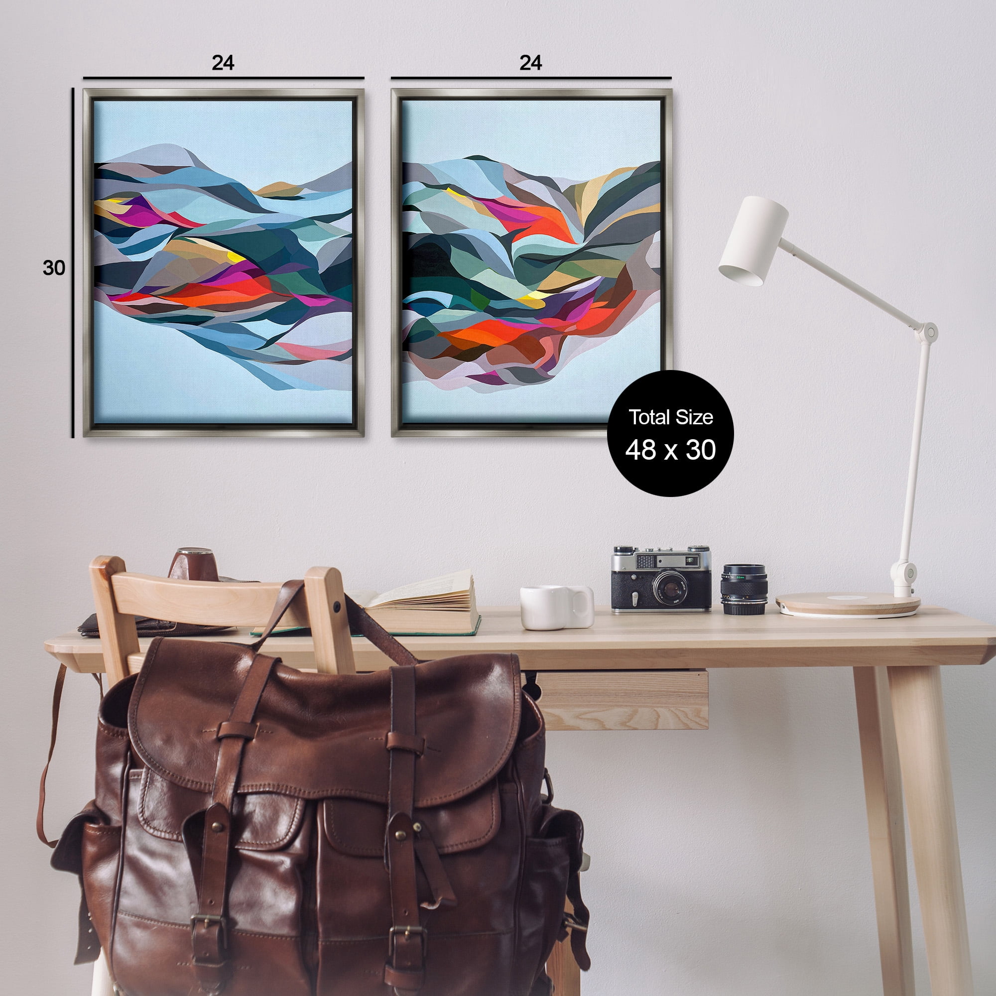Stupell Industries Patterned Mountain Abstraction Abstract Painting Gray Floater Framed Canvas Art Print Wall Art, 25 x 31, Set of 2