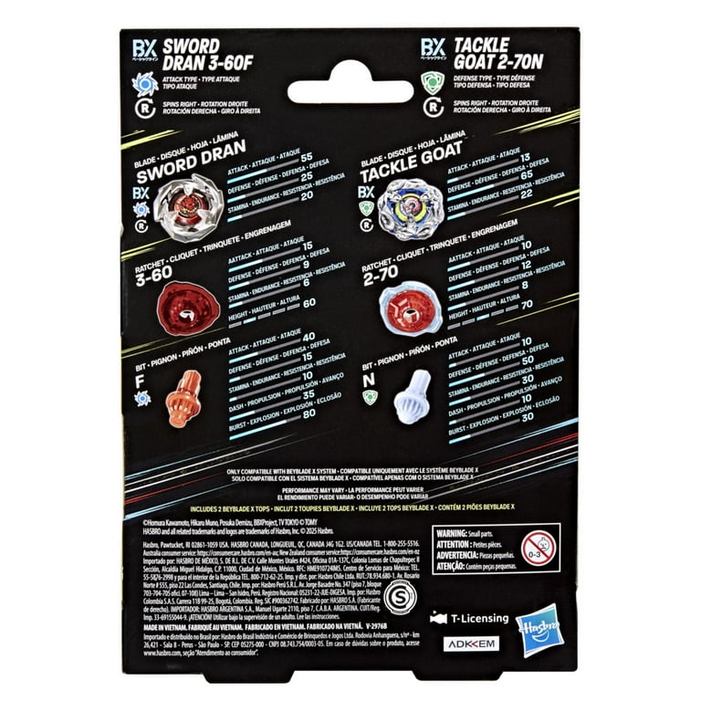 Beyblade X Tackle Goat 2-70N & Sword Dran 3-60F Dual Battling Top