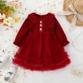 thumbnail image 2 of HBFAGFB Robe Fille Tout-Petit Col à Revers Boutonnée Manches Longues Sequins Volants Robes de Soirée Rouge Taille 8, 2 of 4