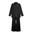 thumbnail image 7 of Cagogo Women's 2 Piece Long Sleeve Shirt Wide Leg Pants Set Casual Lounge Outfits Solid Collared Top Matching Lounge Set Airport Travel Clothes, Black M, 7 of 7
