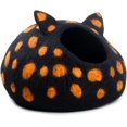 thumbnail image 4 of Wool Cat Cave Bed - Handcrafted 100% Merino Wool, Eco-Friendly Felt Cat Cave for Indoor Cats and Kittens (Black Polka), 4 of 12
