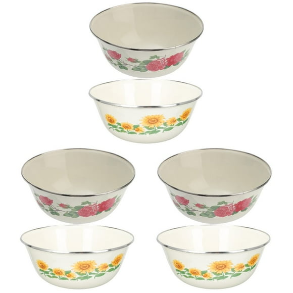 AMERTEER 6 pcs Household Enamel Bowls Retro Instant Noodle Bowls Vintage Food Bowls