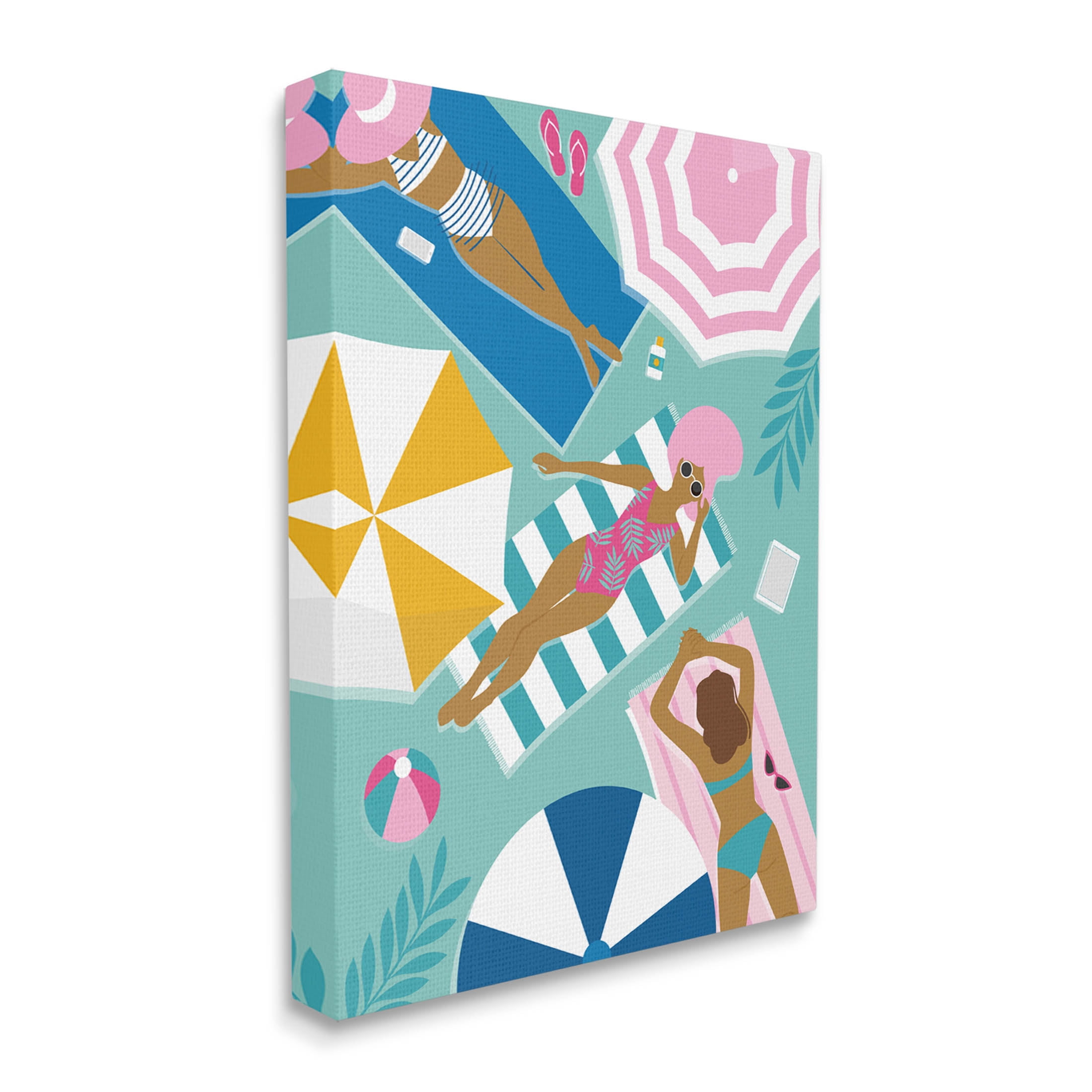 Modern Summer Sunbathing Girls Coastal Graphic Art Gallery Wrapped Canvas Print Wall Art