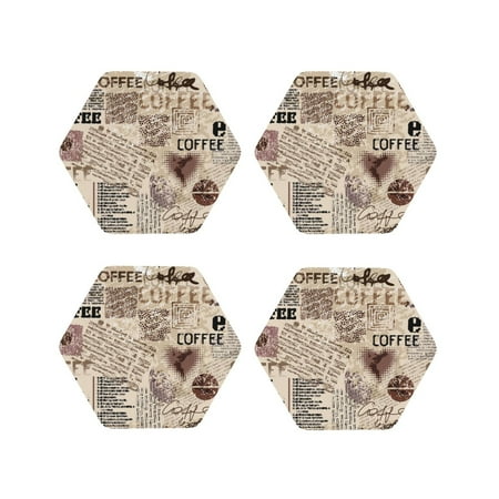 

Pofeuu Abstract Coffee Pattern With Letters Print Coasters for Drinks 4Pack PU Leather Coasters Bar Drink Coasters for Tabletop Protection Furniture from Damage-Hexagon