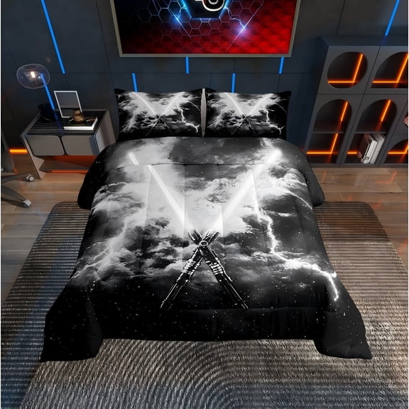 Erosebridal Neon Lightning Twin Comforter Sets, Grey Lightning Bedding Set, 2 Pieces