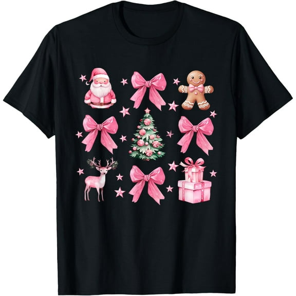 Cute Coquette Bow Pink Christmas Tree Santa Gingerbread Xmas T-Shirt TShirt