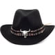 thumbnail image 4 of Sombrero de vaquero deformable unisex, sombrero de vaquera occidental, sombrero de vaquero para el interior del país, sombrero Fedora de ganadero con banda trenzada y calavera de toro, 4 of 7