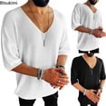 thumbnail image 4 of New 2024 Men‘s Summer Short Sleeve Knit Tops Shirts Casual V-neck British Loose Shirts Male Solid Shirts for Men Fashion Tops, 4 of 7