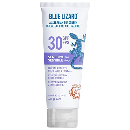 BLUE LIZARD Crème Solaire Minérale pour le Visage Sensible avec Acide Hyaluronique Hydratant, SPF 30+, Tube de 89 ml