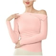 thumbnail image 2 of HongQid Womens Long Sleeve Shirts Fall Off The Shoulder Going Out Tops Ruched Tight Fitted Tshirts Fashion Clothing, 2 of 5