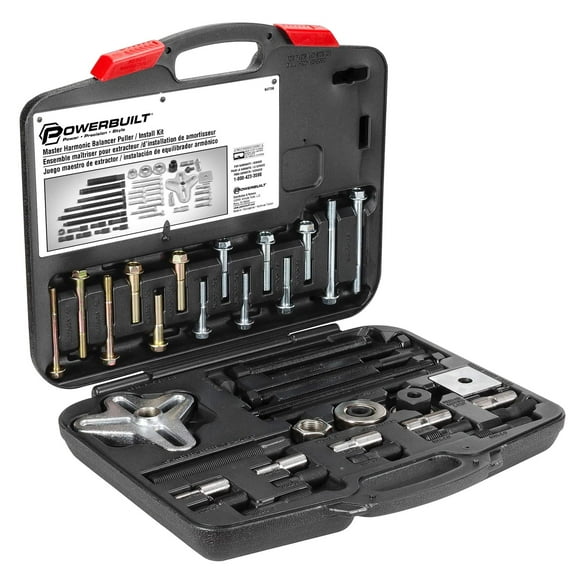 Extractor e instalador de equilibrador armónico Powerbuilt Herramientas especiales Motor de automóvil y tren de transmisión de vehículos Poleas y engranajes del cigüeñal 40 piezas - 647758