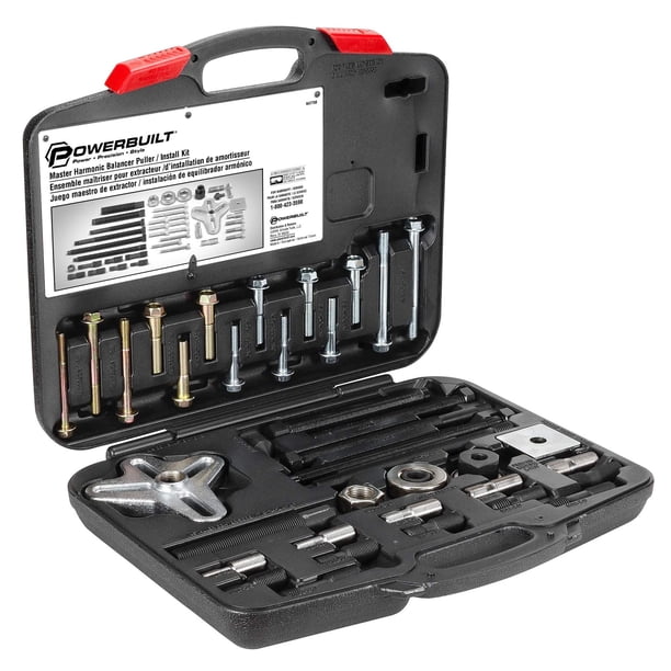 Extractor e instalador de equilibrador armónico Powerbuilt Herramientas especiales Motor de automóvil y tren de transmisión de vehículos Poleas y engranajes del cigüeñal 40 piezas - 647758