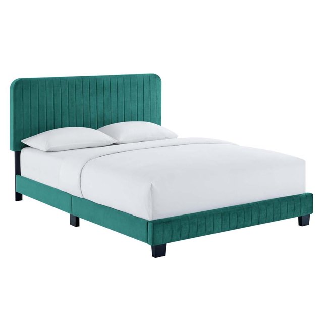 Modway Celine Lit Plateforme Très Grand en Velours de Performance Capitonné à Canaux, Vert Sarcelle