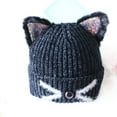 thumbnail image 2 of Kids Girls Sequin Cat Ears Hats Winter Knitted Beanie Hat for Outdoor Snow Ski Skull Cap with Embroidery,Color:Black, 2 of 4