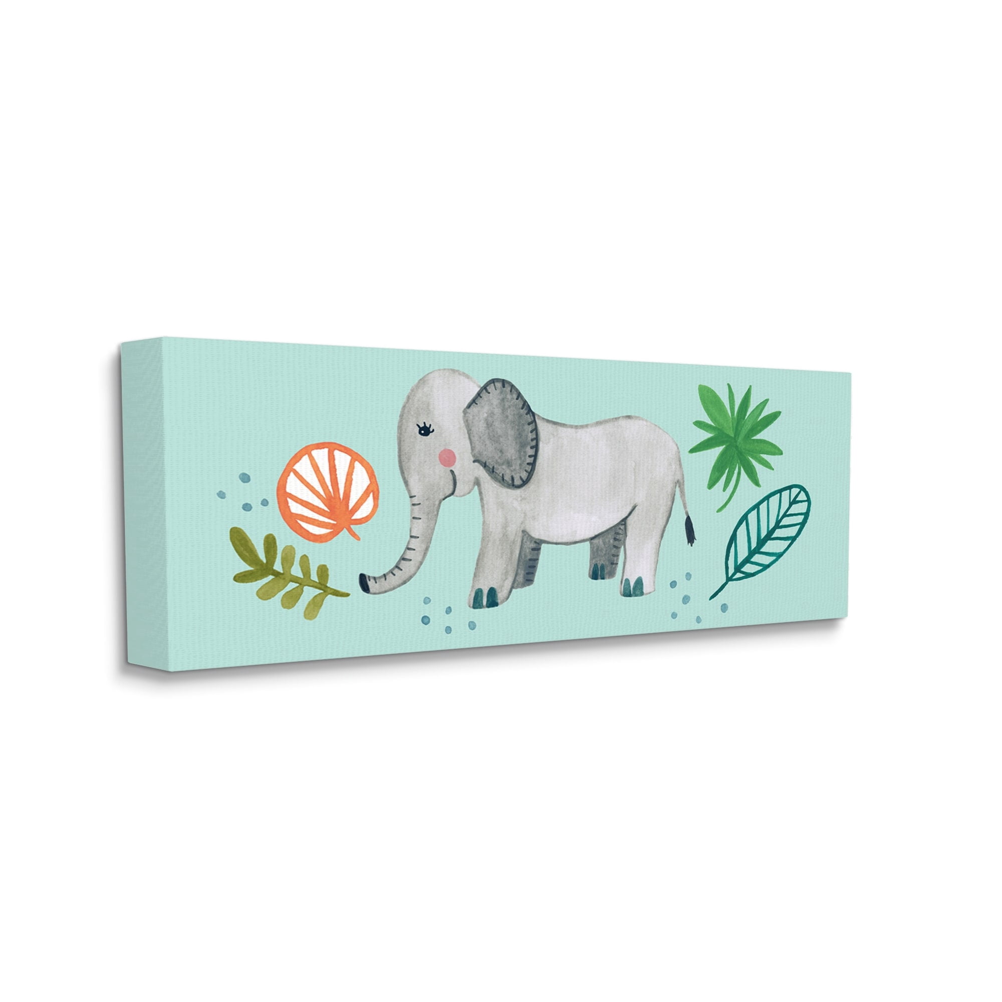 Stupell Industries Cute Whimsical Elephant Plant Botanical Illustration Paintings Gallery-Wrapped Canvas Print Wall Art, 40x17, by Heather Strianese