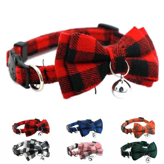 Mumup 1/2Pack Red Plaid Cat Collar with Bell and Bow, Breakaway Kitten Collar with Bells Bowtie Puppy Collars for XXS Xs Small Little Tiny Pet Dogs Boy Girl, for Christmas Hoilday Birthday Party