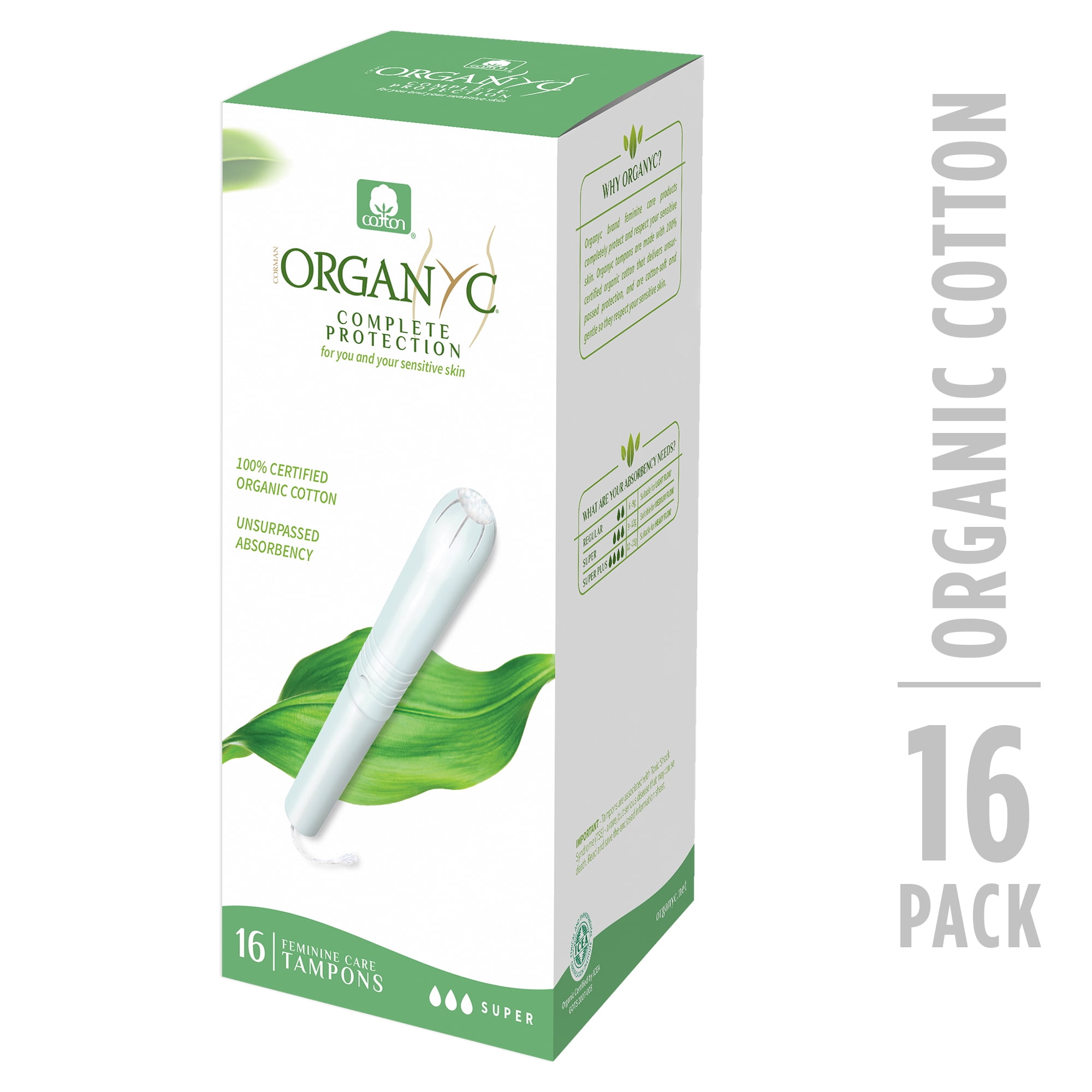 Organyc Certified Organic Cotton Tampons with Organic-Based Compact Super Ct - Walmart.com