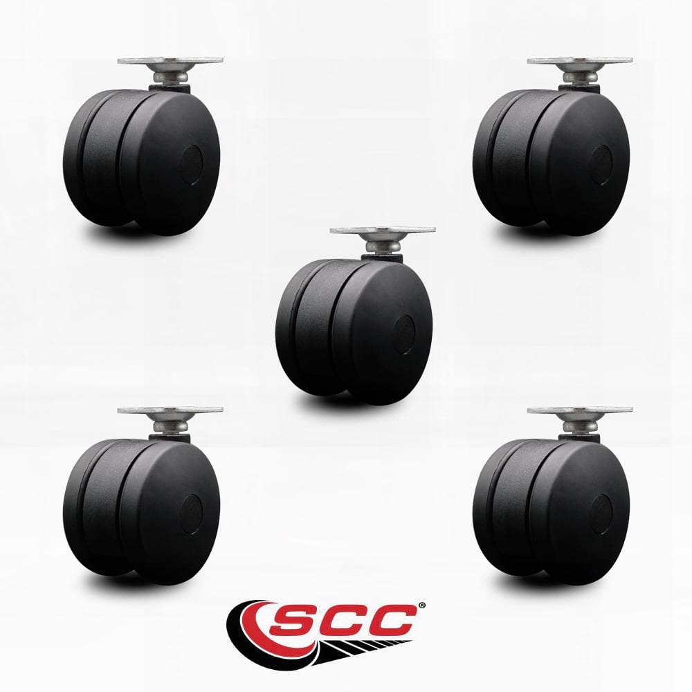 3 Inch Furniture Casters Nylon Twin Wheel Top Plate Set of 5 Service Caster