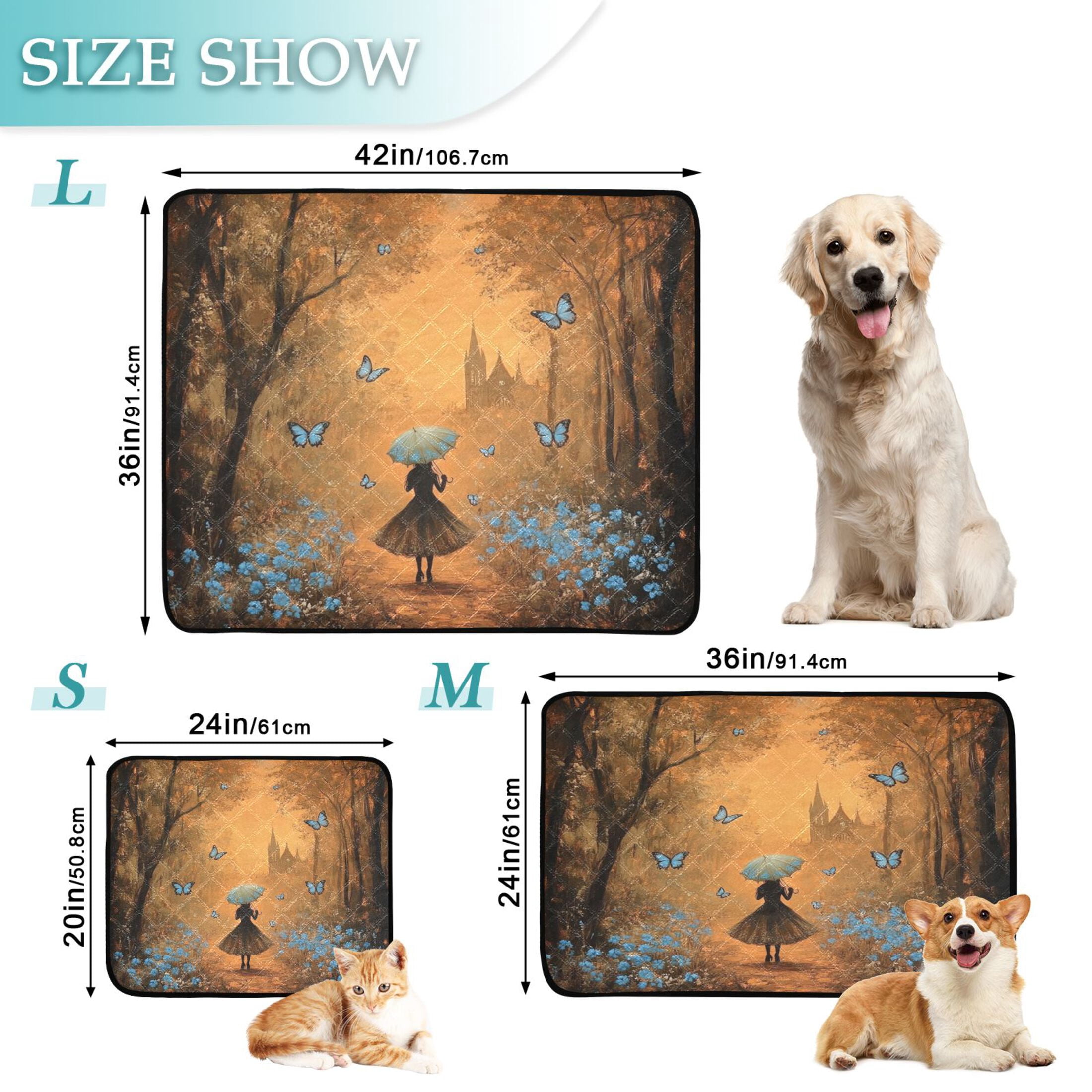 Qxltty Blue Butterfly Forest Cat litter Pads Pet Set of 2 Diaper Mats Center Anti-leakage Layer Absorbent Soft and Comfortable