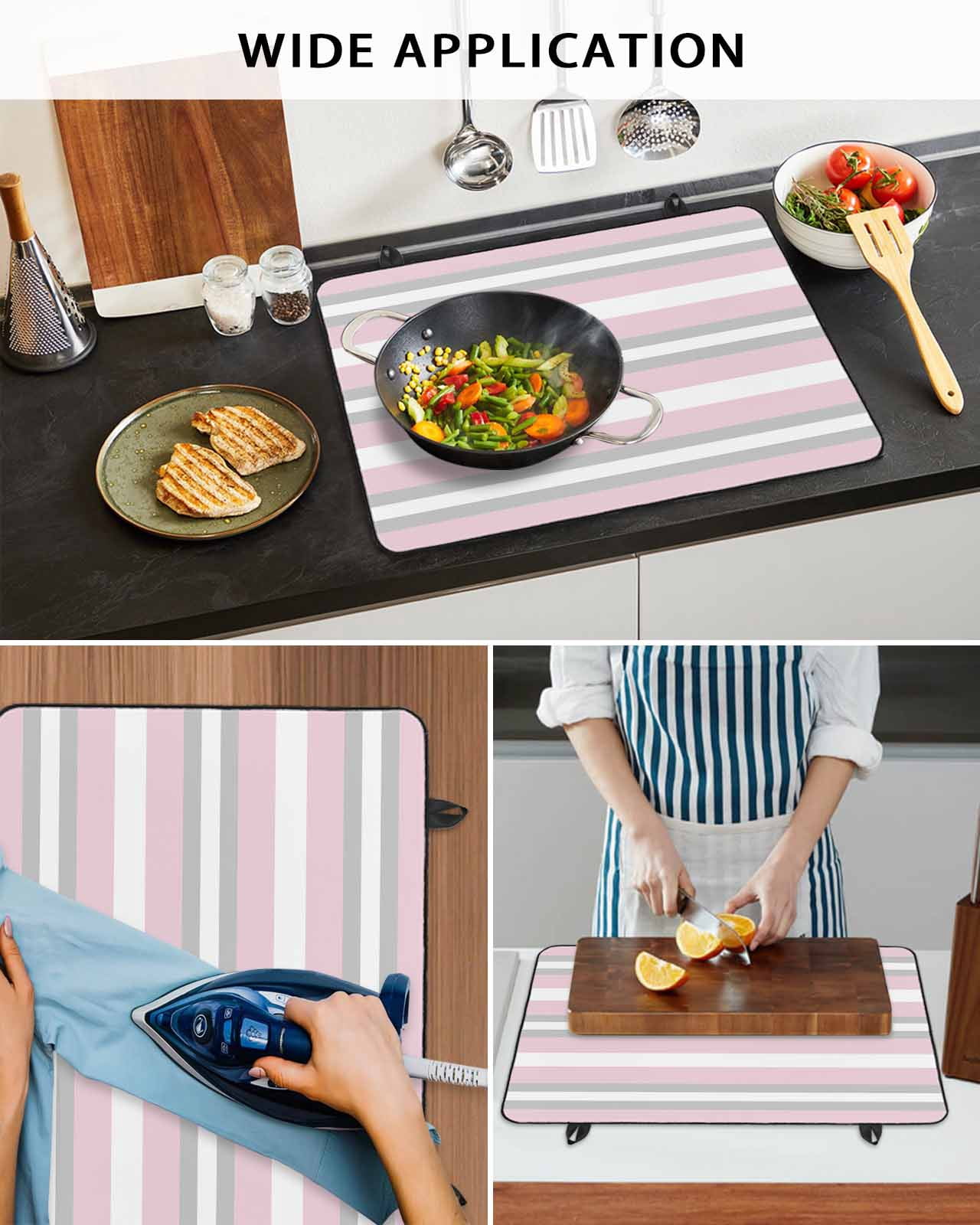 nqOlkjepod Large Induction Cooktop Protector Mat 24"x21", Pink Grey Stripe Stove Top Covers for Electric Stove, Minimalist Farmhouse Striped Decorative Stove Burner Cover Mats, Glass Top Stove Cover