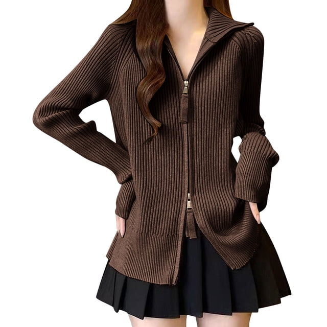 RKSTN Chandails pour Femmes Cardigan Tricoté à Col Roulé Manches Longues Mode Automne