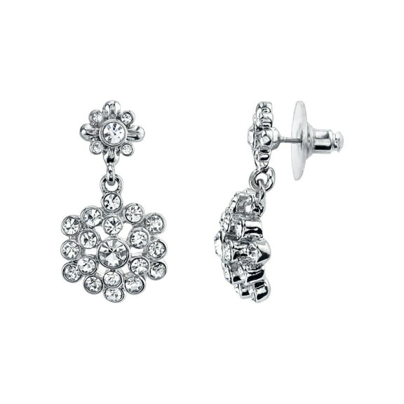 2028 Jewelry Floral Cluster Clear Crystal Drop Post Earrings