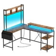thumbnail image 1 of ChaoLink Escritorio para juegos en forma de L con luces LED y tomas de corriente, escritorio grande reversible de 67" con soporte para monitor y estantes, 1 of 7