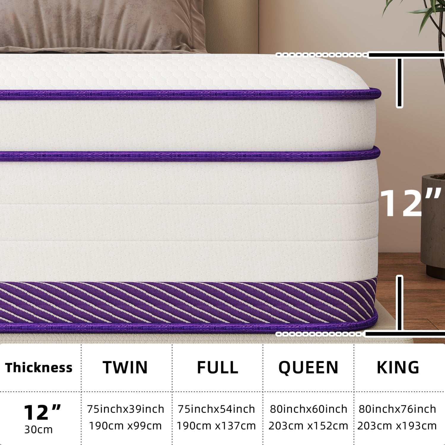 AMENDPATURE 12-inch Twin Hybrid Mattress,Memory Foam & Pocketed Springs,Motion Isolation,CertiPUR-US Certified in a Box,Medium Tension，Adult