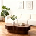 thumbnail image 6 of HICOMILA Oval Coffee Table,Mid Century Modern Fluted Coffee Table with Pedestal, Classic Wood Coffee Table for Living Room, Bedroom, Apartment, Office, Small Space, 43.1" Walnut, 6 of 14