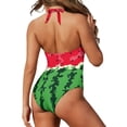 thumbnail image 5 of FKELYI Funny Watermelon Print One Piece Swimsuit Cosy Swimwear with Halter Strap for Women Bathing Suit Tummy Control Monokini with Soft Pad for Ladies Beach Party, L, 5 of 6
