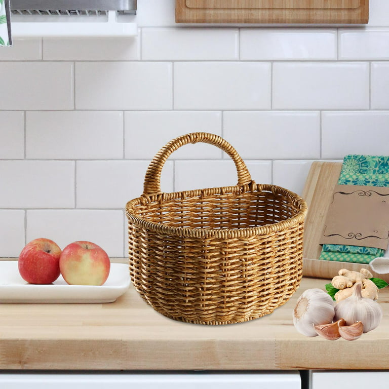 Wall Hanging Hand Woven Baskets With Handle ，Storage Plant Holders with  Handle Woven Wall Basket Kitchen Washable Trash Can for Vegetables Toys  Fruits