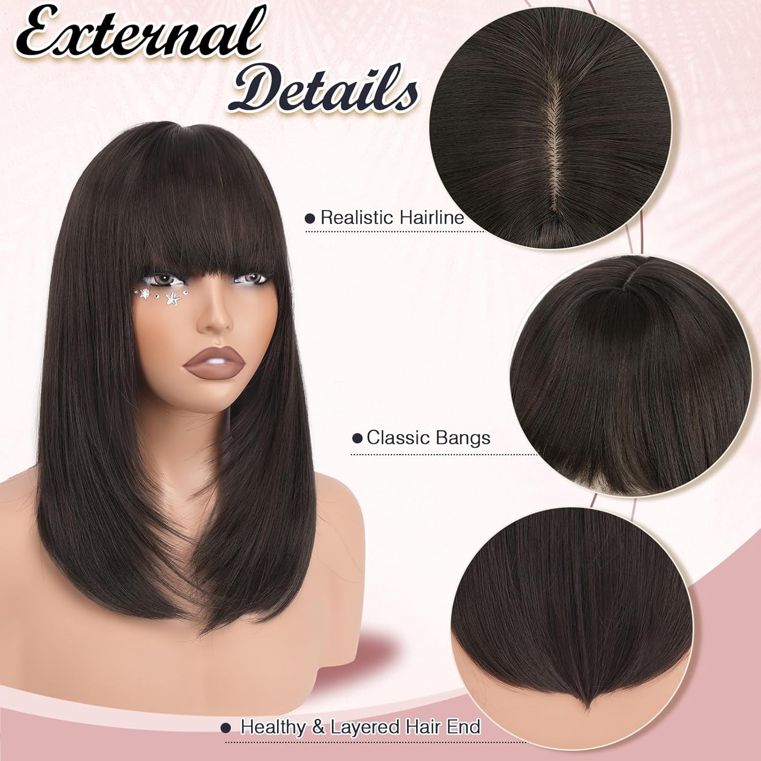 SUCS Blonde Bob Wigs with Bangs Shoulder Length Straight Natural Looking Synthetic Heat Resistant Medium Hair Wigs for Women Daily Party, 16 Inch Dirty Blonde