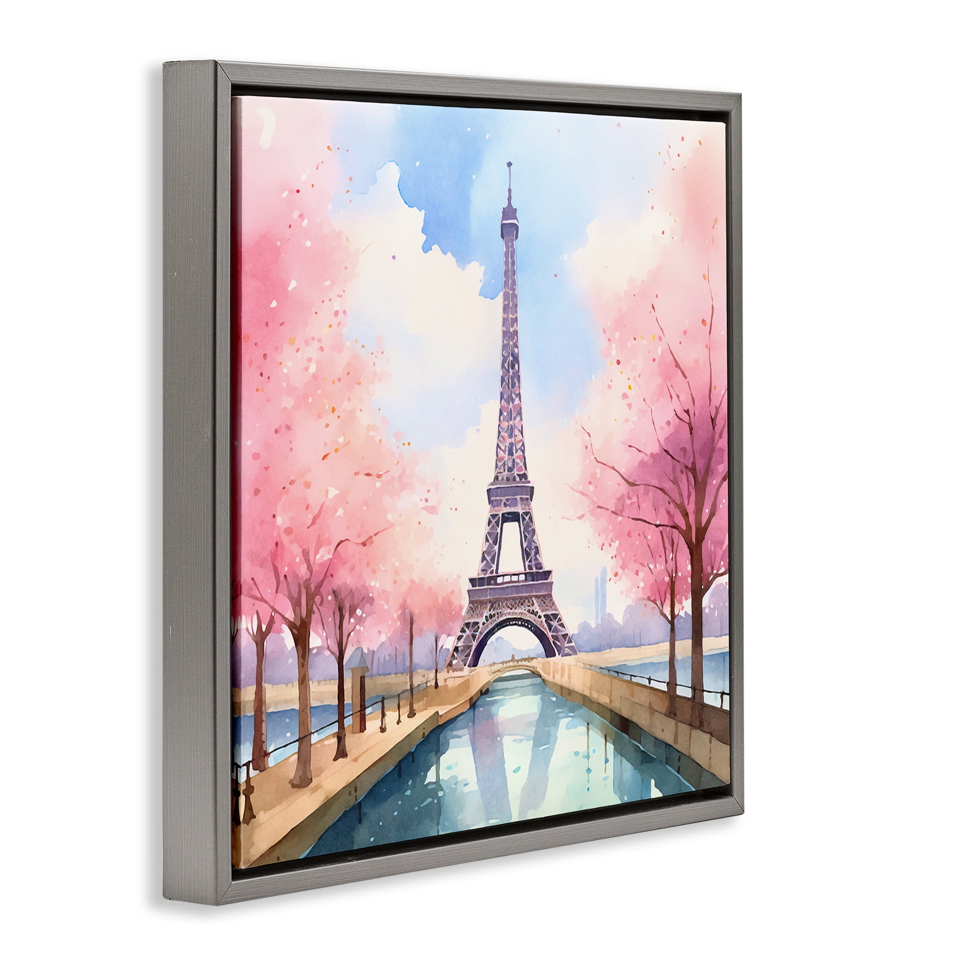 Stupell Industries Paris Rendezvous Scene Town & City Painting Gray Floater Framed Art Print Wall Art, 25 x 25
