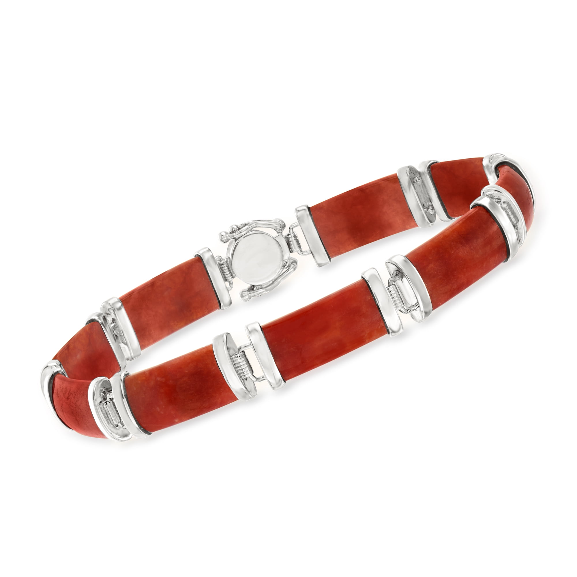 Ross-Simons Red Jade "Good Fortune" Bracelet in Sterling Silver, Women's, Adult