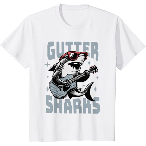 Camiseta divertida de tiburón para tocar la guitarra con gafas de sol