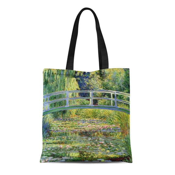 LADDKE Canvas Tote Bag Claude Water Lily Pond By Monet Fine Paintings Waterlily Reusable Handbag Shoulder Grocery Shopping Bags
