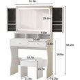 thumbnail image 3 of Vabches White Vanity with LED Mirror, Upholstered Stool Makeup Table Set with 2 Drawers and Sliding Jewelry Storage Cabinet, 3 of 8