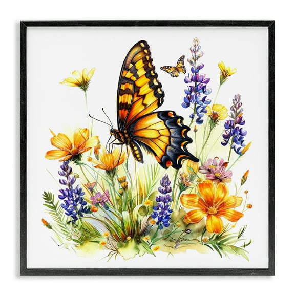 Stupell Industries Butterfly Wings Garden Insects Painting Black Framed Art Print Wall Art, 12 x 12
