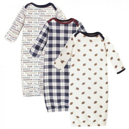 UPC: 0660168257830 | Hudson Baby Infant Boy Quilted Cotton Long-Sleeve Gowns 3pk Football 0-6 Months