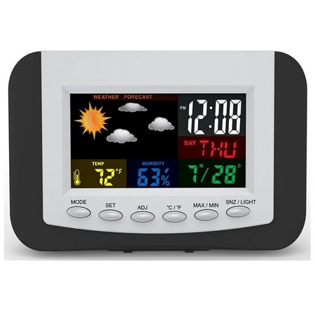 LCD Digital Alarm Clock Weather Forecast Time Large Color Display Backlight