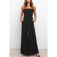thumbnail image 2 of Mono con hombros descubiertos, cintura sin tirantes, adelgazante, cintura alta, ribete de volante, bolsillo, pierna ancha, pantalones largos para mujer, negro, M, 2 of 6