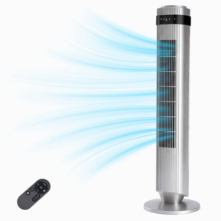EDX Bladeless Tower Fan for Bedroom, 25ft/s High Velocity 28dB Quiet DC Fan, 5 Speeds 4 Modes, 12H Timer 64°Oscillating, Remote Standing Fan for Home Office Indoor, Gray