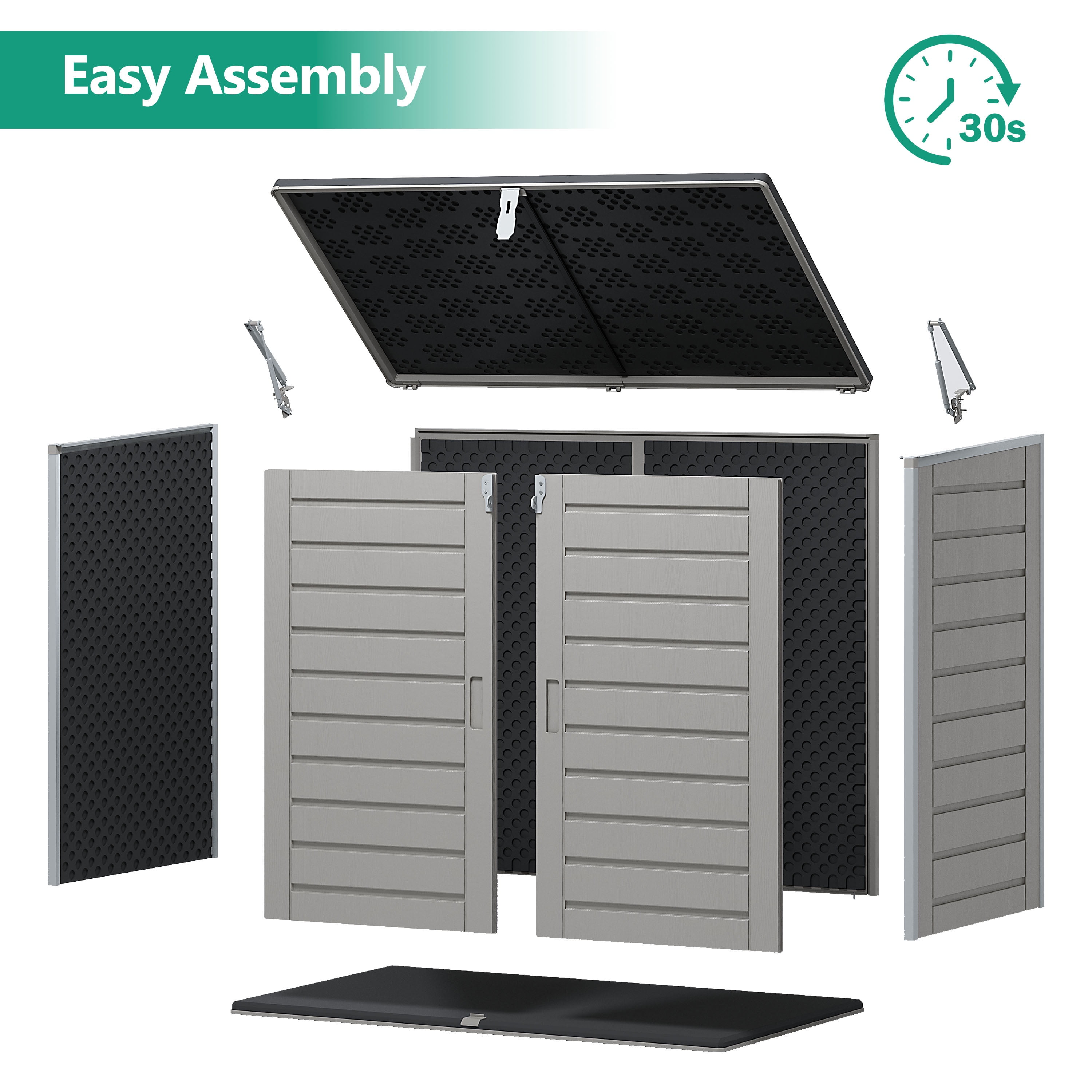 Resin Outdoor Storage Shed, 51 Cu Ft Waterproof Storage Box, Multi-Purpose Storage Cabinet for Garden Accessories, Bikes, Carbage, Lockable, Hinged Lid - Gray