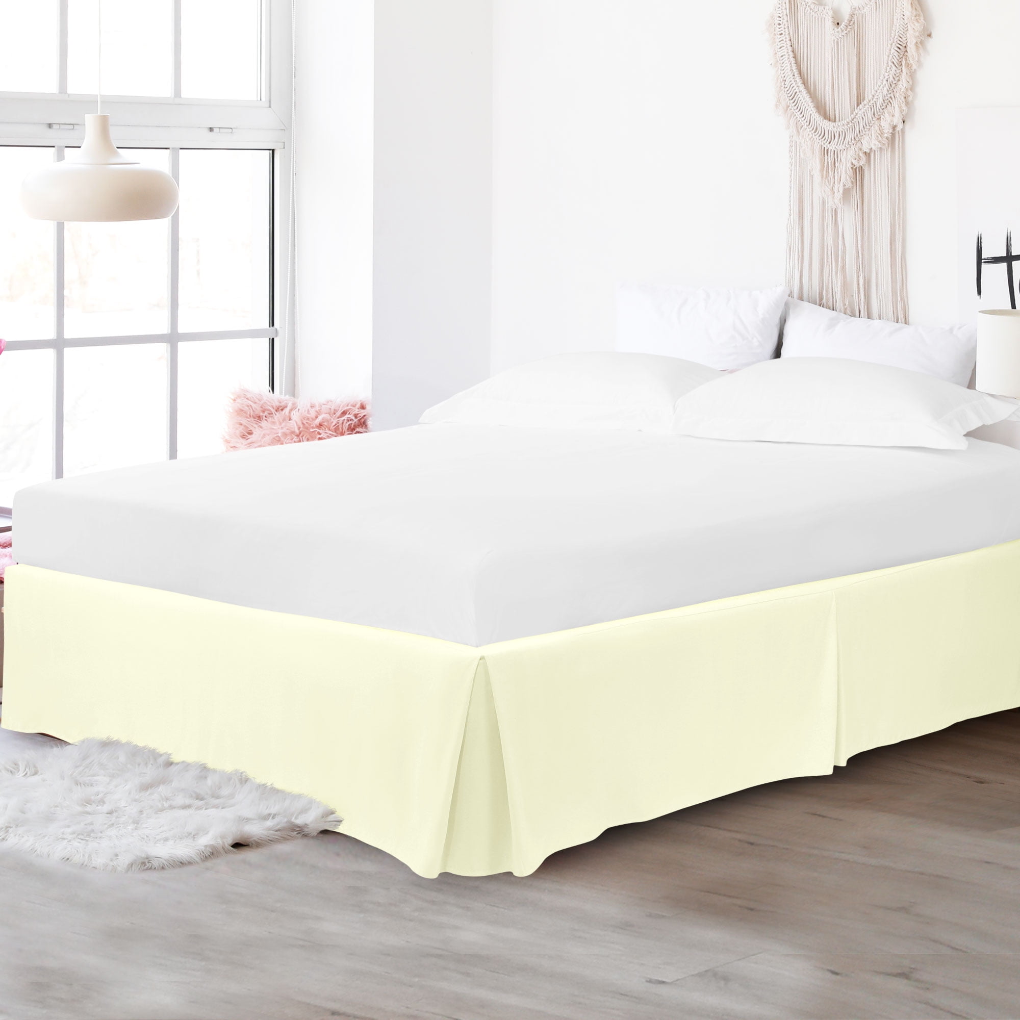 Unique Bargains 16" Drop Pleated Brushed Bed Skirt King Pearl White