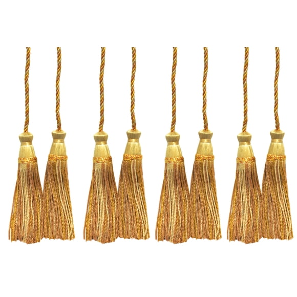Decorative Chainette Double Tassel Curtain and Drapery Tieback / Holdback, 4" Tassel (10cm), 29" Spread (73.5cm) # CDCT,, Yellow Beige Gold #510 (Light Gold, Dark Gold, Yellow Gold) Set of 4