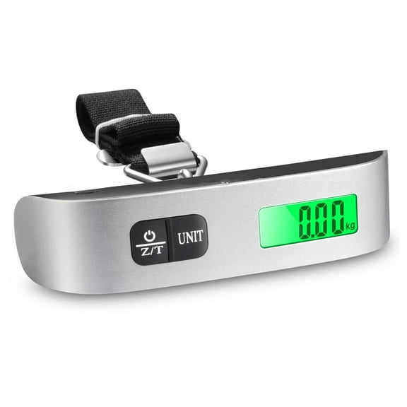 Digital Luggage Scale,LCD Display Backlight Temperature Baggage Scale with 110lbs Capacity,Portable Stainless Steel Hanging Luggage Weight Scale with Tare Function for Travelers - Silver
