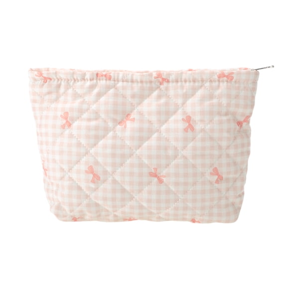 Unique Bargains 1 Pc Plaid Bow Makeup Bag for Versatile Use Pink