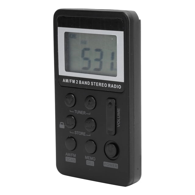 Radio profesional QQT103 Mini receptor estéreo portátil FM/AM con pantalla LCD y auriculares Negro