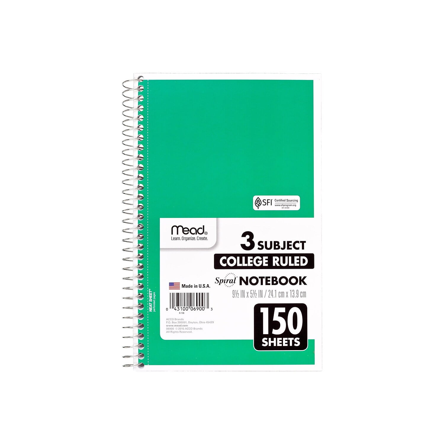Mead Spiral 3-Subject Notebook 6 x 9.5 06900CT